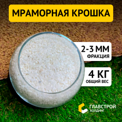 Белоснежная мраморная крошка, фракция 2-3 мм (мелкая), для аквариумов, террариумов, декора, горшочных цветов, 4 кг